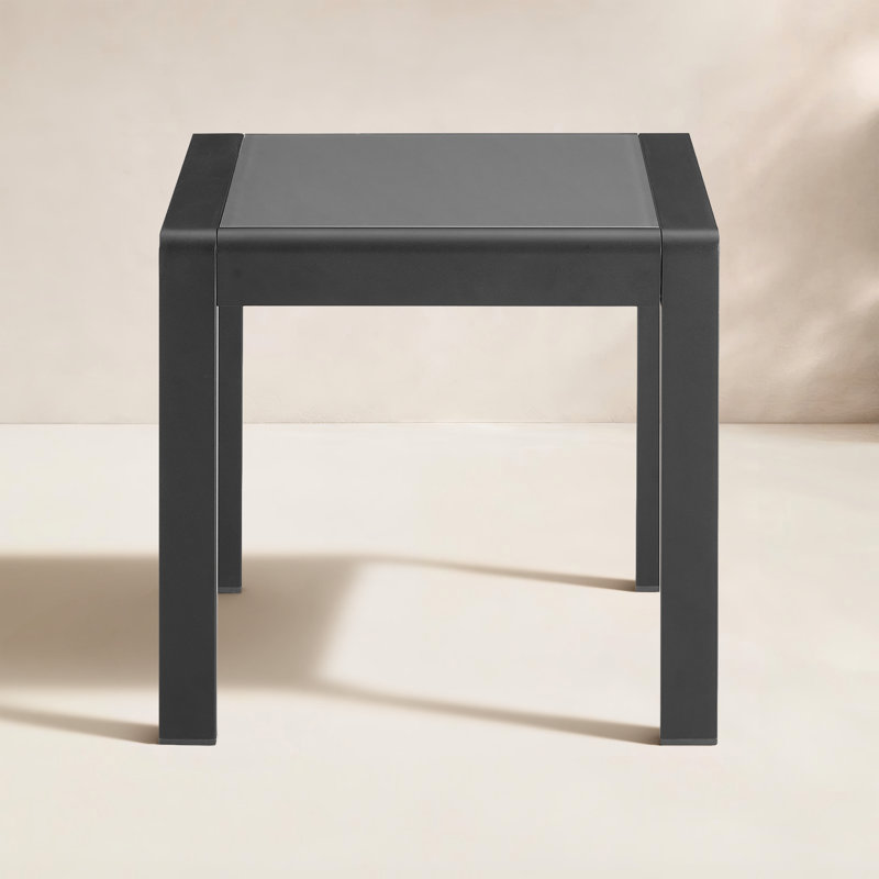Magers Square Outdoor Aluminum and Tempered Glass Side Table, Black/Black
