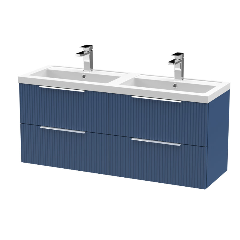 Fluted 1205mm Double Bathroom Vanity with Drop In Basin, Blue