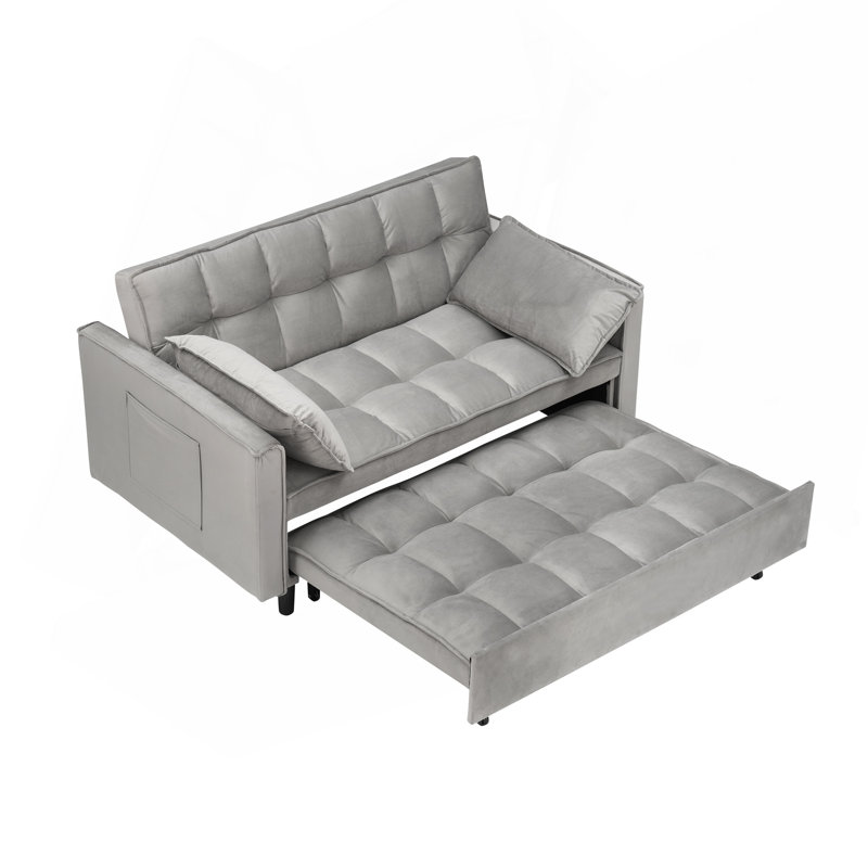 Modern Velvet Loveseat Futon Sofa Couch Pullout Bed, Grey