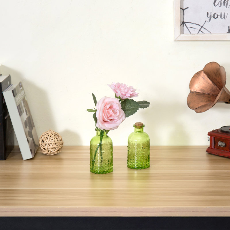Ensemble de 2 bouteilles décoratives en verre vert