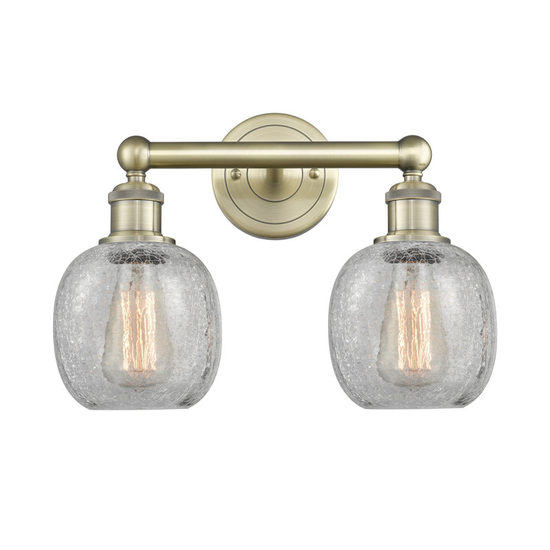 Éclairage pour meuble-lavabo à 2 lumières 15 pouces Carlucci, Transparent craquelé, Laiton antique