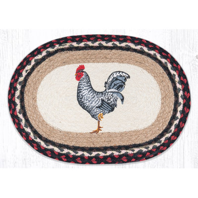  Napperon ovale noir et blanc coq en jute tressé, 13 po x 19 po, décor de cuisine rustique