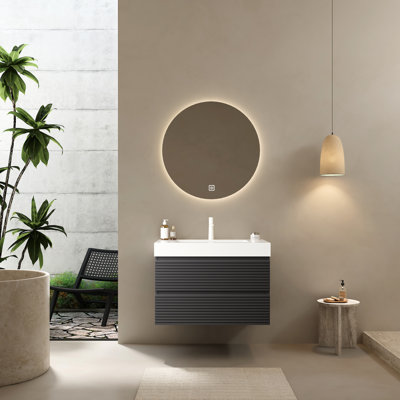 Meuble-lavabo moderne 30 po - Lavabo en acrylique et armoire en contreplaqué gris, tiroirs à fermeture douce pour armoire en contreplaqué blanc, design élégant