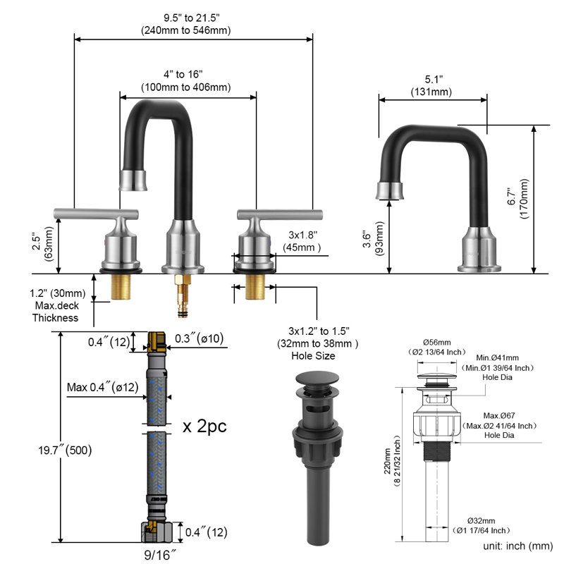 Matte Black Stainless Steel Double Handle Widespread Bathroom Faucet