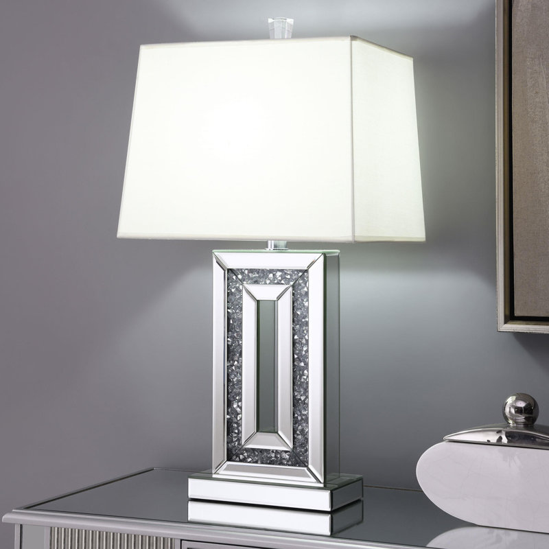 Tapered Shade Mirrored Table Lamp Silver, 30" H x 14.6" W x 12.15" D