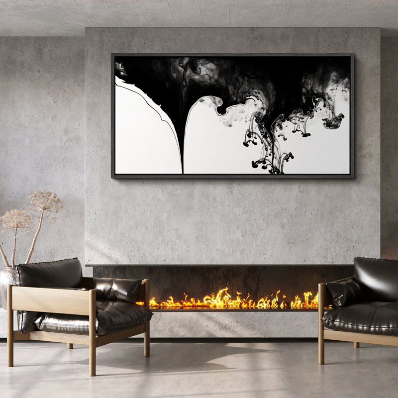 Encre noire dans l'eau, art mural sur toile - Abstrait monochrome pour intérieurs minimalistes modernes, Noir