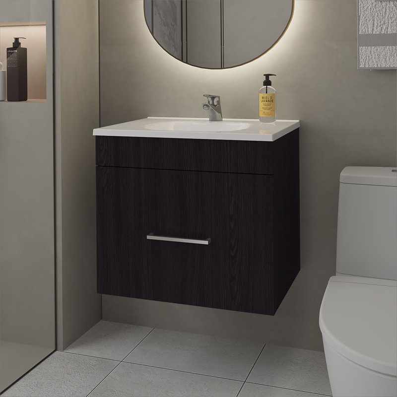 1-Drawer Floating Bathroom Vanity Set with Sink, Wenge