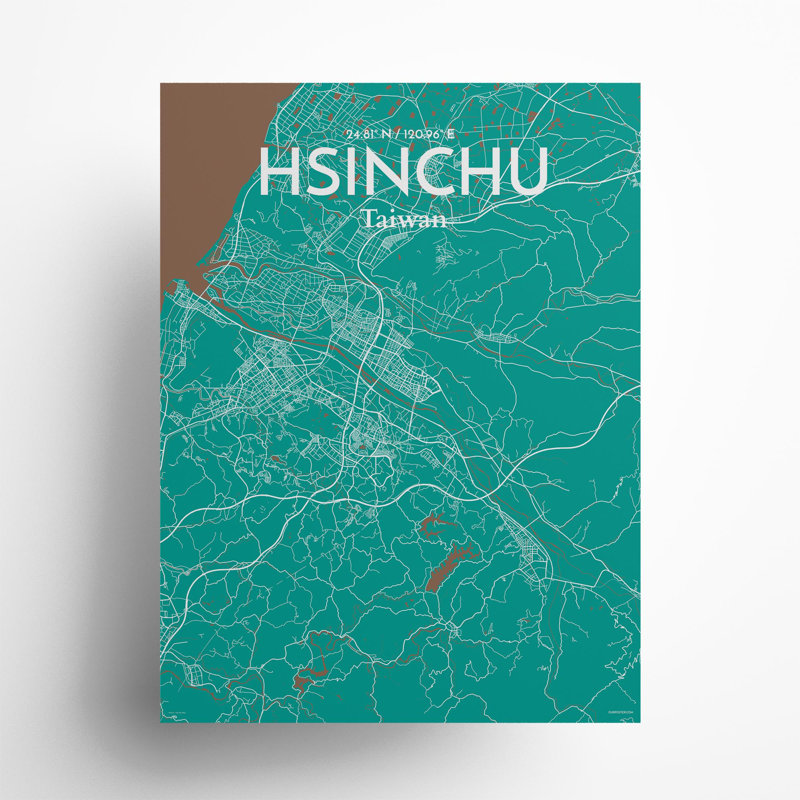 Hsinchu City Map In Nature - No Frame Print, 24cm H x 18cm W x 0.05cm D