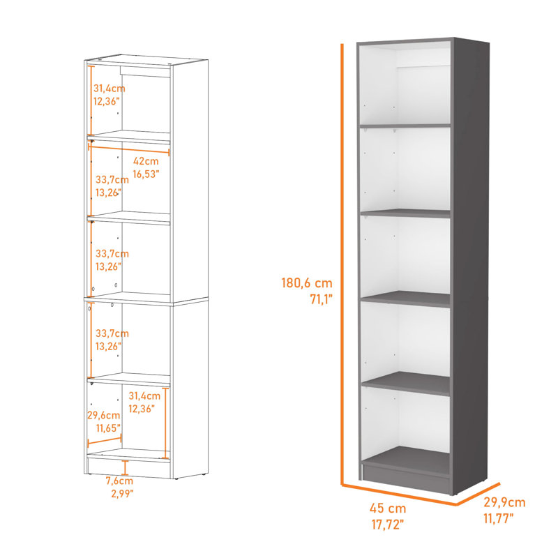 Bibliothèque grise et blanche mate - 5 tablettes Slim White Saver Space Modern, version