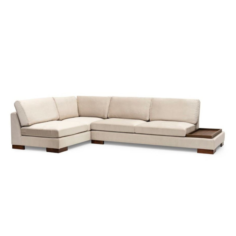Elegant Corner Sofa with Pouf (Not Included), Beige, 76.0 x 123.2 x 31.5 inches | Beech Wood & Chipboard Frame, 100% Polyester Fabric | Soft Grey Foam & Silicone Cushions, 2 Dry-Cleanable Pillows Included, Perfect for Modern Scandinavian Living Spaces