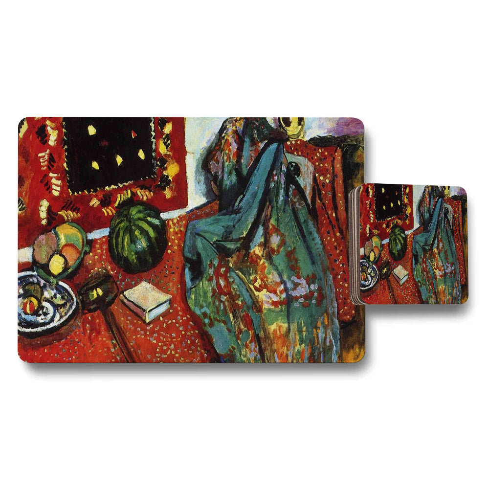 Artistic Placemat And Coaster Set Featuring Still Life Painting