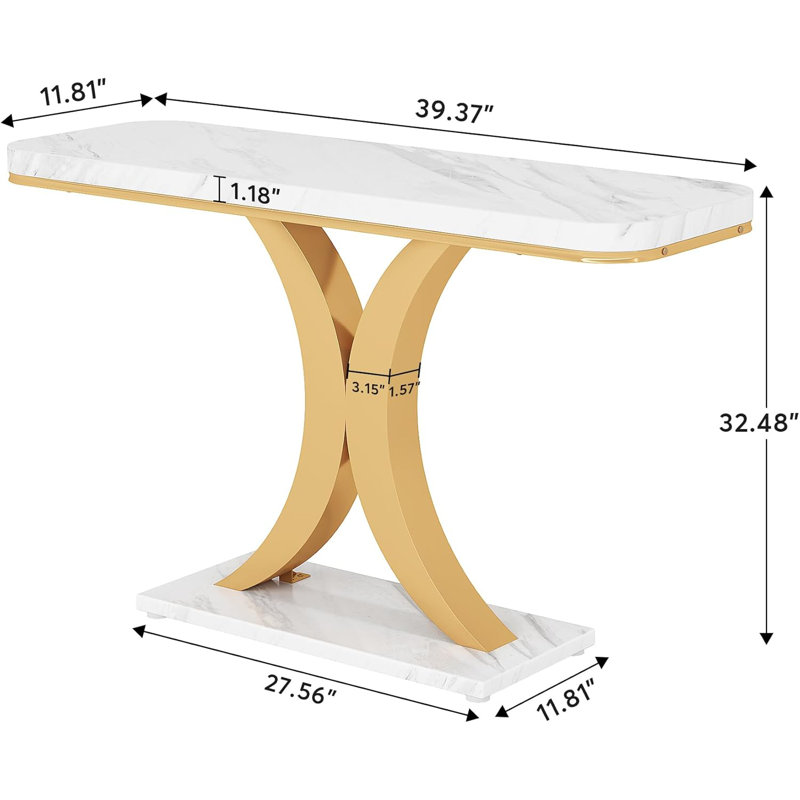 White Marble Gold Entryway Console Table