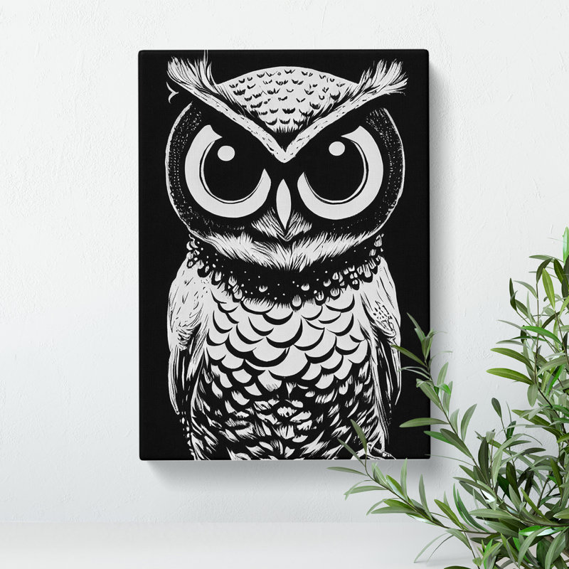 Monochrome Owl No.3 - Wrapped Canvas, 60cm H x 40cm W x 3cm D