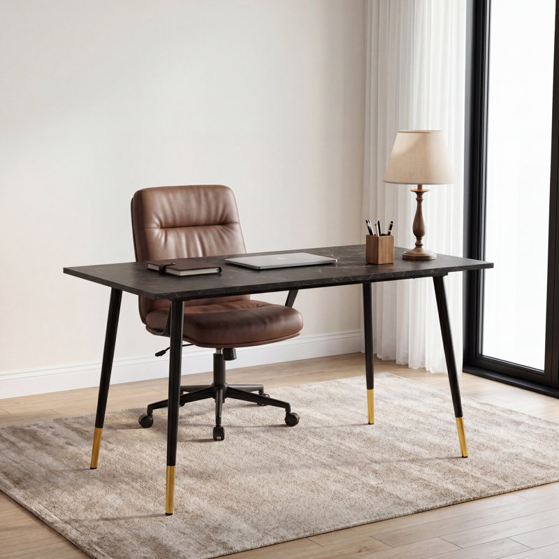 51.18" Modern White Marble-Style Office Desk, White Marble