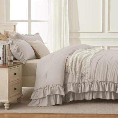 Ensemble d'édredon noir très grand Andency (104 x 90 pouces), ensemble d'édredon à volants 3 pièces avec 2 taies d'oreiller, ensemble de lit toutes saisons en microfibre douce et moelleuse Farmhouse