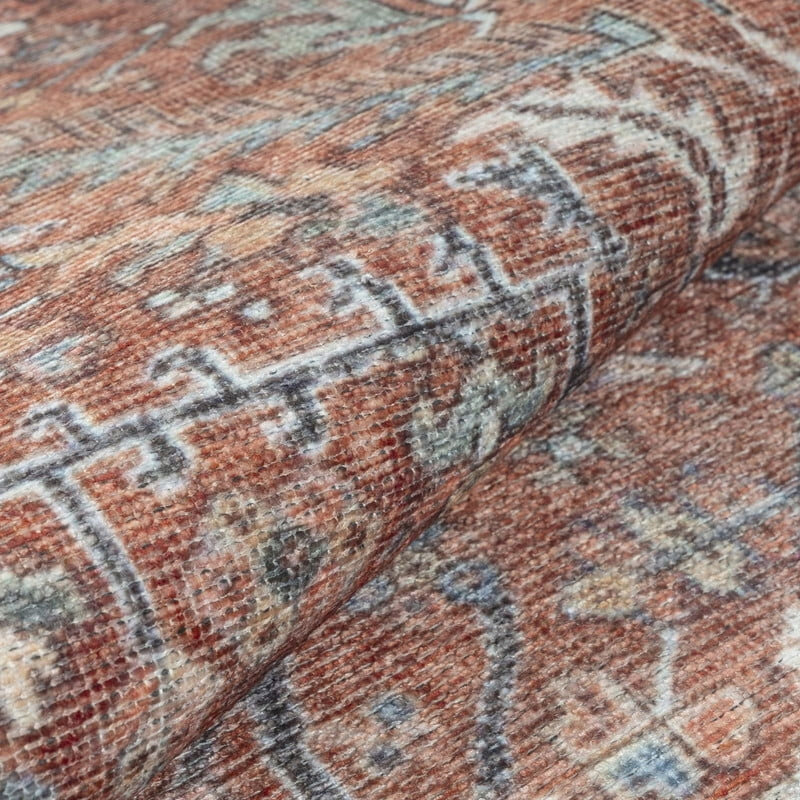 GLN Rugs Traditional Collection - Machine Washable Area Rug, Traditional Washable Rug, Non Slip Washable Rug, Low Pile Chenille Living Room Rug, Bedroom Rug, Kitchen Rug (Terra Cotta Rug)