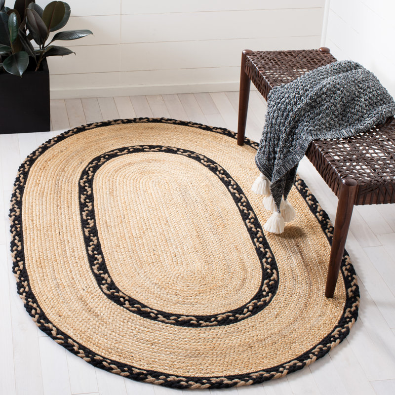 Triche Natural Fiber Hand Loomed 90% Jute And 10% Cotton Rug, Oval 5' x 8'