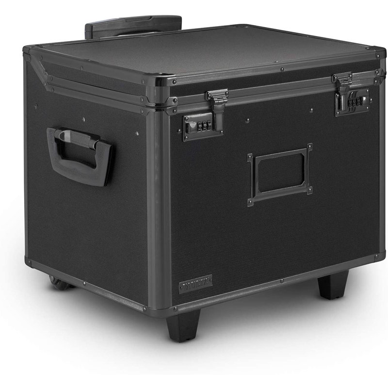 Black Mobile Lockable File Chest with Telescopic Handle