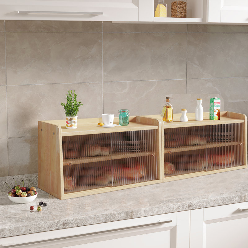  Double Layer Large Bread Box Bread Storage Bin Wood Food Storage Container, Beige