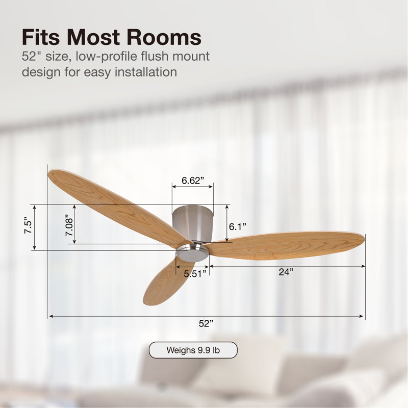 Radar 52in 3-Blades Indoor Ceiling Fan with Remote Control, Brushed Chrome