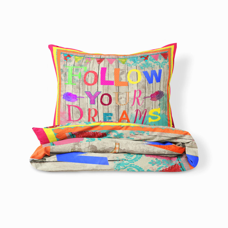  Ensemble de housse de couette Follow Your Dreams, Housse de couette très grand + 2 taies décoratives