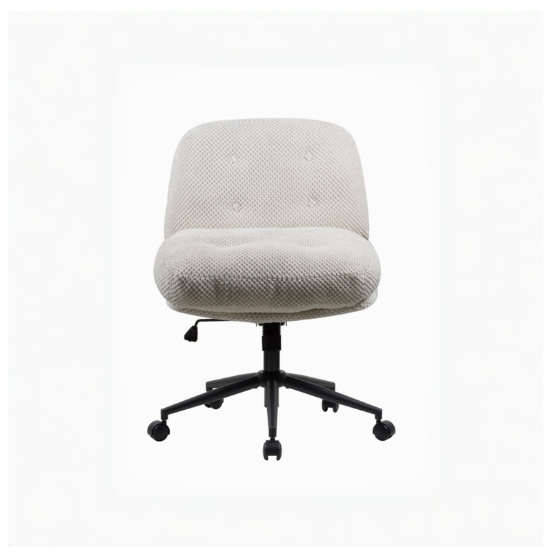 White Office Chair With Casters And Cross-Leg Design, Adjustable Swivel, Wide And Thickened Seat Cushion, Suitable For Home Offices And Dressing Tables.
