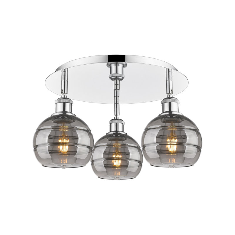 Plafonnier semi-encastré Glassoff, Gris fumée clair, H 8,88 po x l 17,63 po x P 17,63 po, Chrome poli