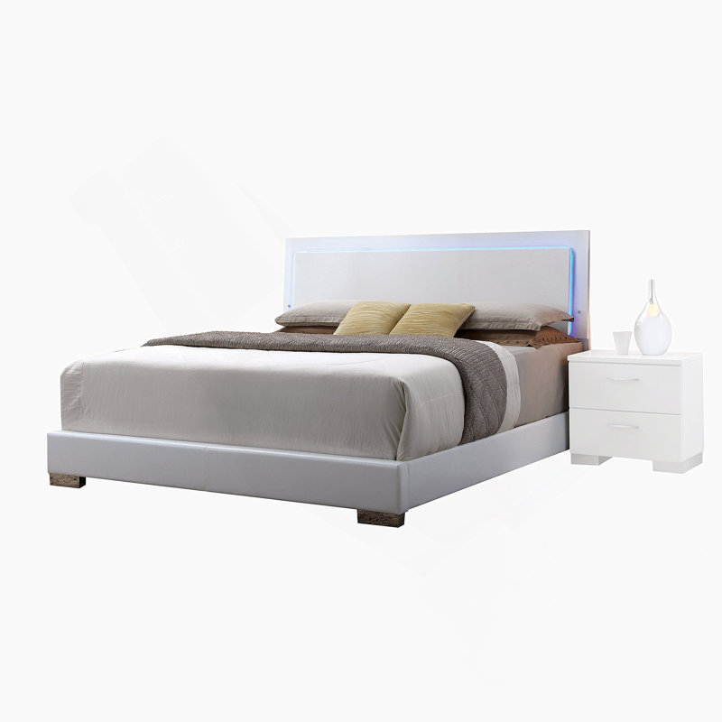 White Queen Bed with LED Light Headboard