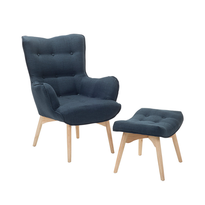 Linda Upholstered Armchair with Footstool, Dark Blue
