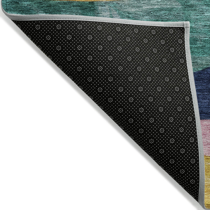 Multicolor Abstract Flat Woven Washable Synthetic Area Rug