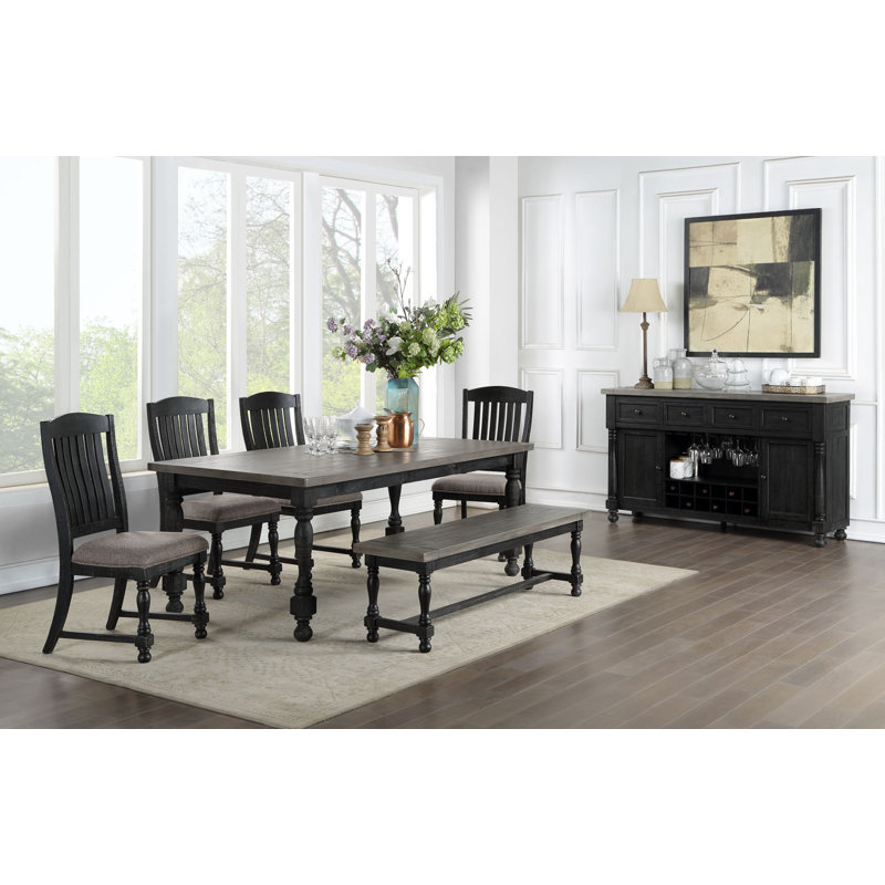 Riketa Solid Wood Bench, Black/Gray