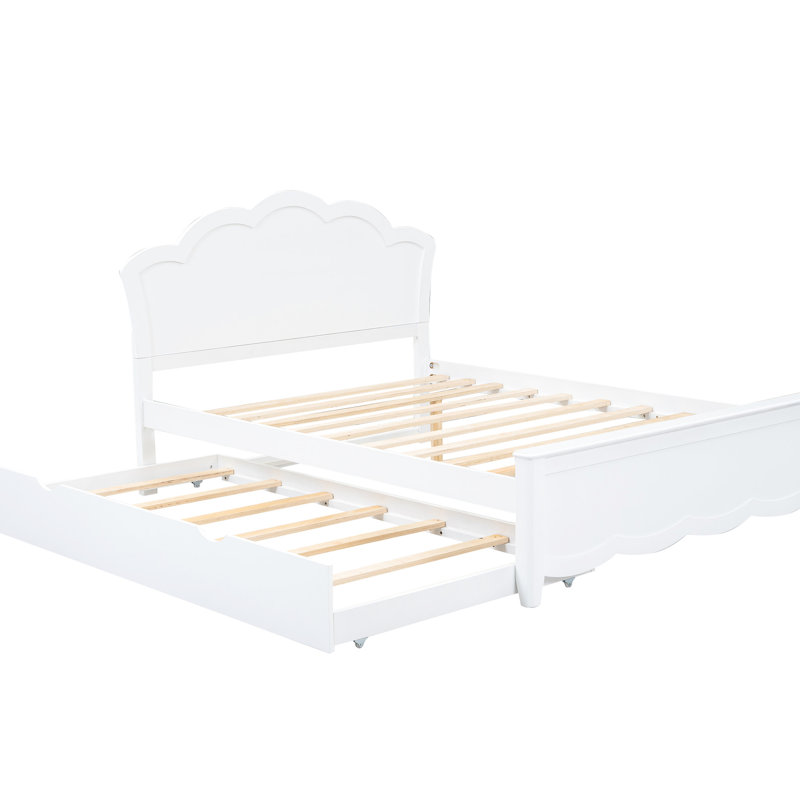Lit plateforme en bois de taille avec tête de lit et lit gigogne simple, blanc - sans sommier, lit gigogne pleine grandeur de construction, sommier à ressorts, assemblage pratique