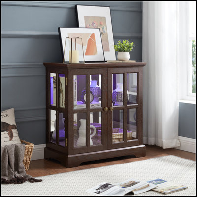 Vitrine lumineuse à DEL, vitrine antique avec tablettes réglables, vitrine de qualité rétro avec portes en treillis, bibliothèque élégante et armoire de rangement pour la décoration intérieure et l'organisation