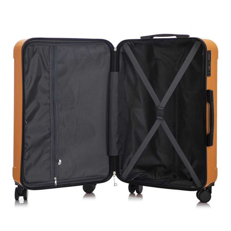20 "/ 24" / 28 "3 pièces / ensemble en valise à roulettes en ABS, valise de cabine, couleur assortie, serrure à combinaison TSA (noir et orange)