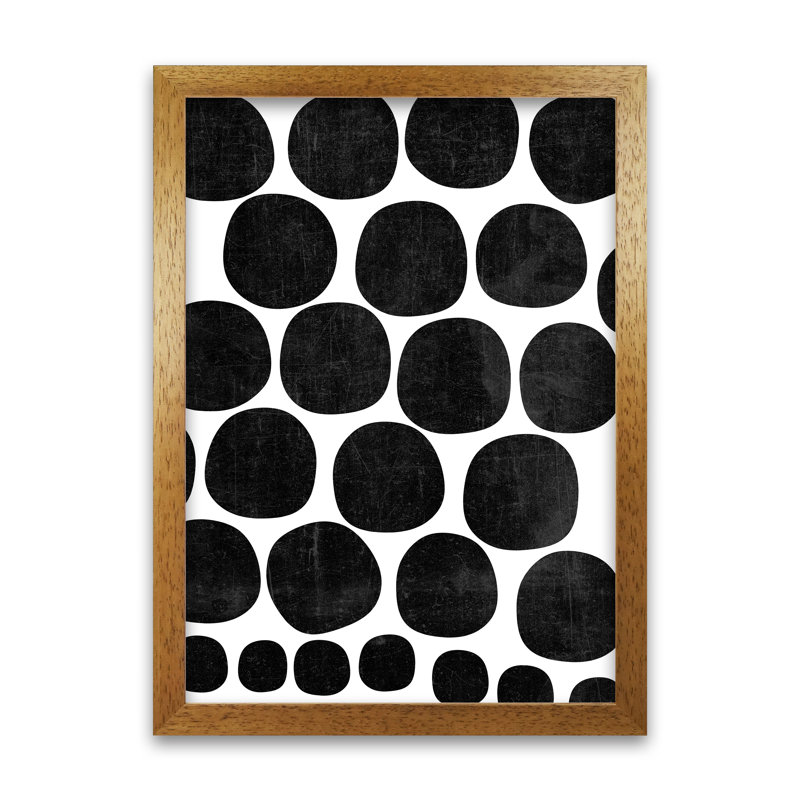 Black Grunge Circles Original - Print, Oak Frame, 59cm H x 42cm W x 3cm D