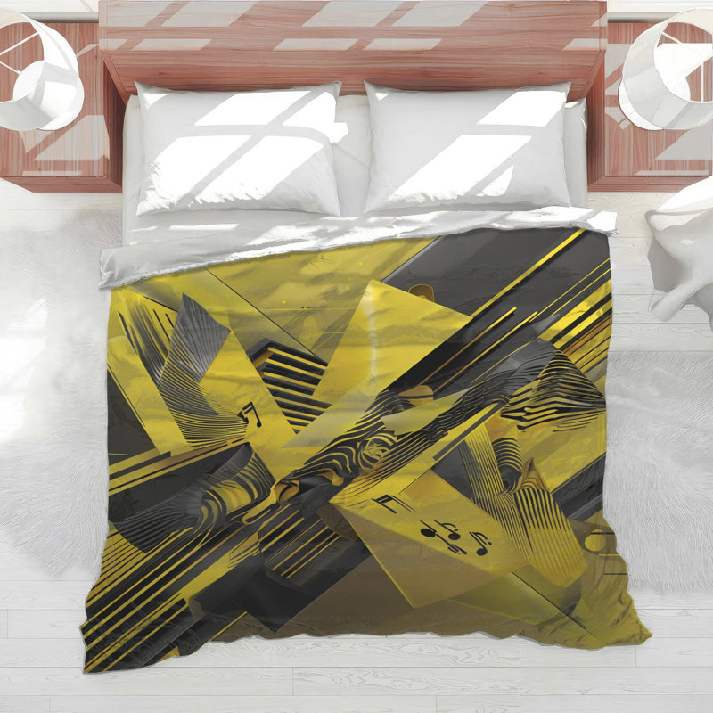 Édredon jaune et noir abstrait, Twin Extra Long
