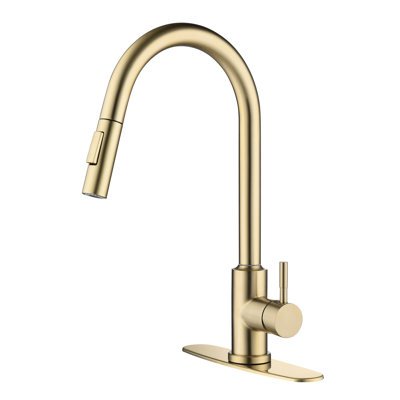 Robinet de cuisine à fonction tactile avec poignée rétractable, levier unique pour faciliter le réglage de la température et du débit de l'eau, buse à grande arche rotative à 360 °, traitement anticorrosion en acier inoxydable brossé doré, aérateurs
