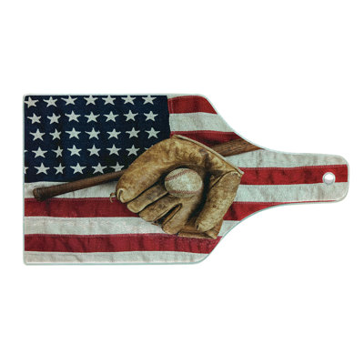 Ambesonne American Flag Tempered Glass Cutting Board Grunge Baseball Brown Red Blue