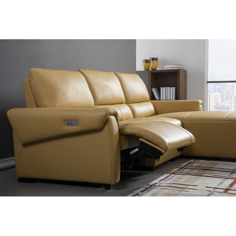 Minnich Upholstered Power Reclining L-Shaped Sectional, Right Hand Facing, Mustard