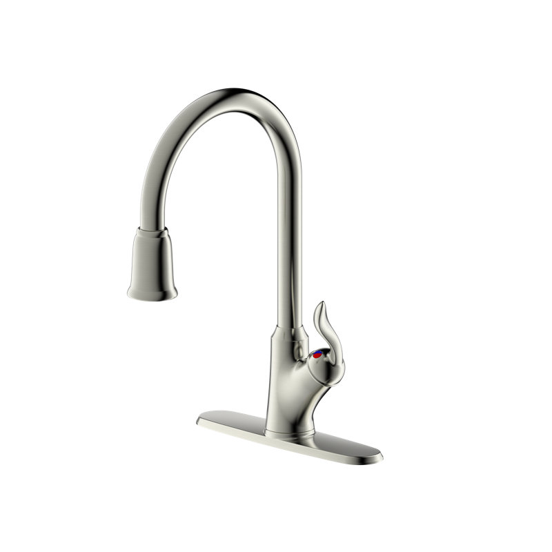 Nita Contour 1-3 Hole Installation Single Handle Kitchen Faucet with Pull Down Spout - Brushed Nickel, Brushed Nickel