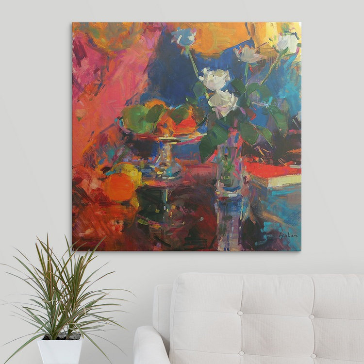 «Daisuke Still Life with White Roses» par Peter Graham, reproduction d'art, H 35 po x l 35 po x P 1,5 po, Toile