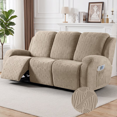 Tiba 8-Piece Soft Jacquard 3-Seater Sofa Slipcover with Stretch Bottom Couch Cover, Machine Washable Furniture Protector with Side Pockets