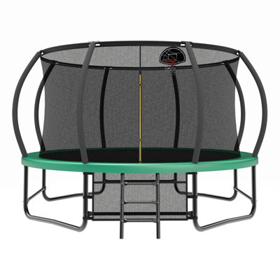 14FT Trampoline With Enclosure - Recreational Trampolines With Ladder And Antirust Coating, ASTM Approval Outdoor Trampoline For Kids