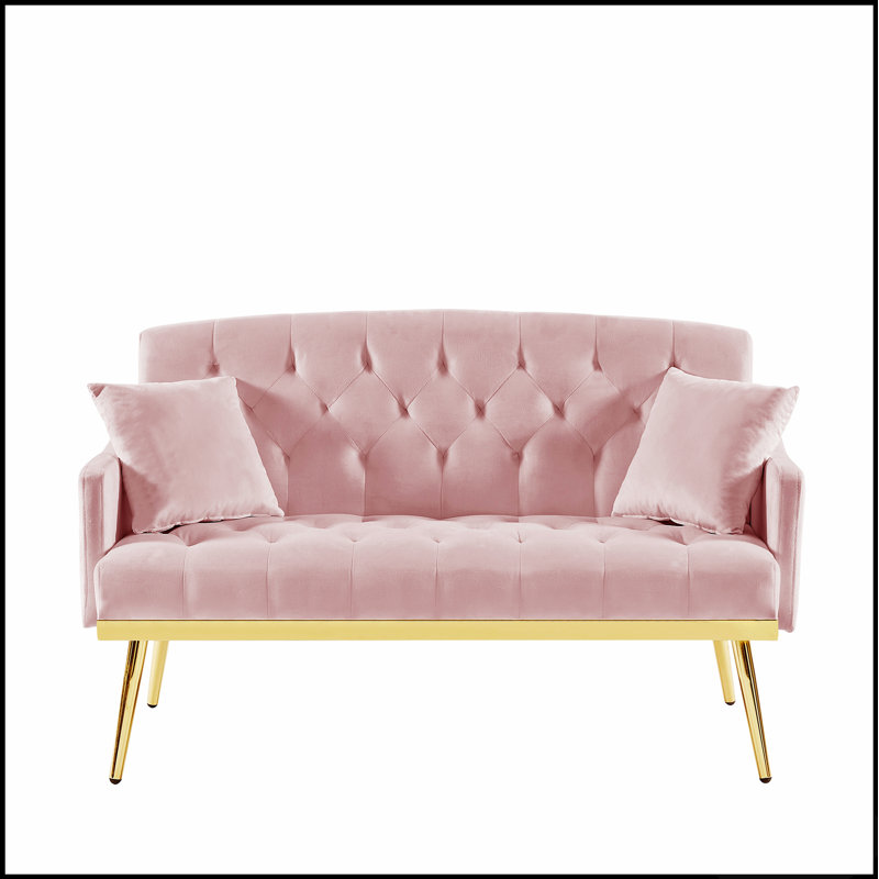 Canapé confortable à deux places pour le salon avec accoudoirs et coussins élégants, parfait pour la détente et l'esthétique.