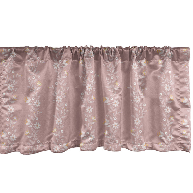 Pale Pink and Rose Floral Satin Rod Pocket Valance Set