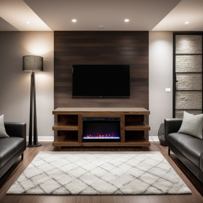 Meuble télé Laurel Canyon 65 po pour téléviseur de 75 po ou moins, assemblage minimal, finition chêne bourbon