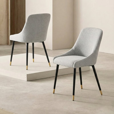 Modern Fabric Upholstered Dining Chairs with Ergonomic Backrest, Golden Metal Legs