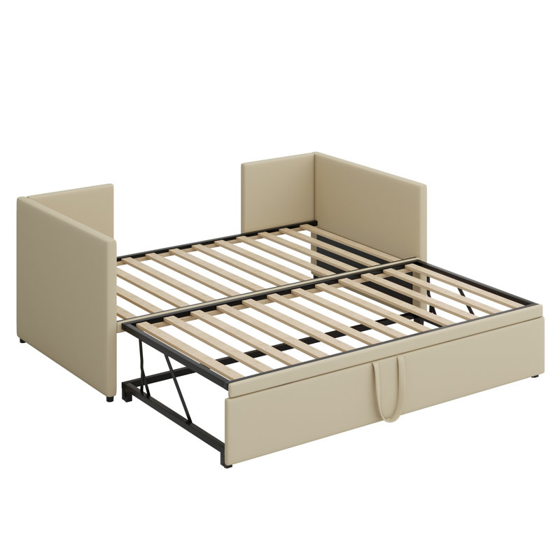 Lit de jour rembourré avec lit gigogne, Beige