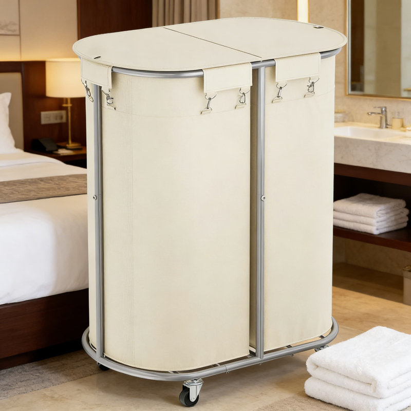Double Laundry Hamper With Wheels And Lid, 200L Large Rolling Laundry Basket With 2 Sections, Removable Waterproof Bags And Sturdy Iron Frame For Home, Dorm, Or Apartment