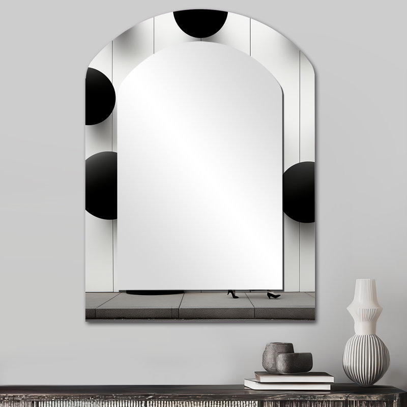 Black and White Minimalist woman photo - Fashion Asymmetrical Decorative Mirror, Glam Arch Large Wall Mirror, Printed Metal Art